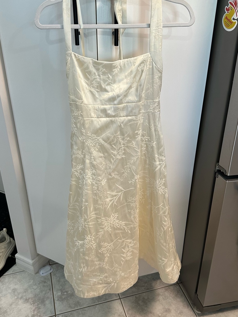 le chateau Cream Floral Satin Midi Dress